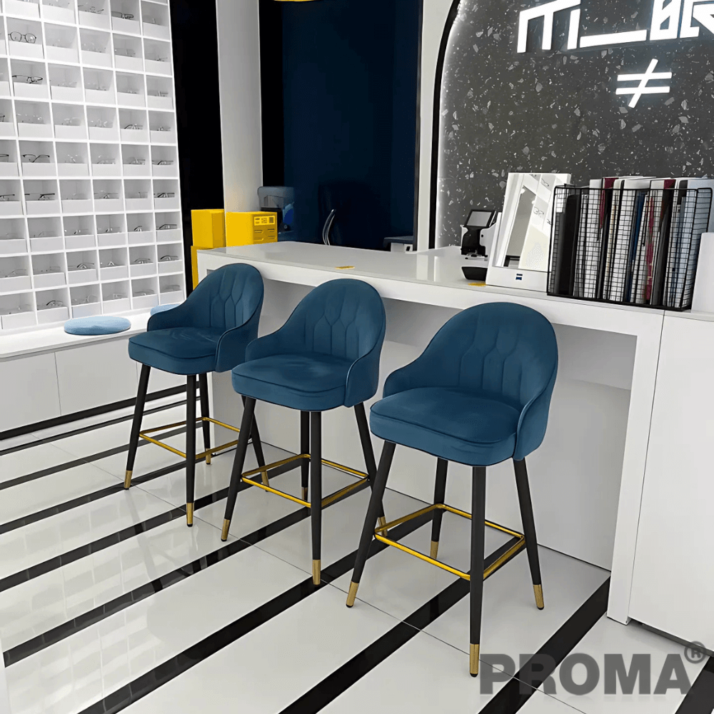  [Pre-order] เก้าอี้บาร์ทรงสูง สไตล์โมเดิร์น Proma-C-62 65 ซม. สีฟ้ากำมะหยี่_1